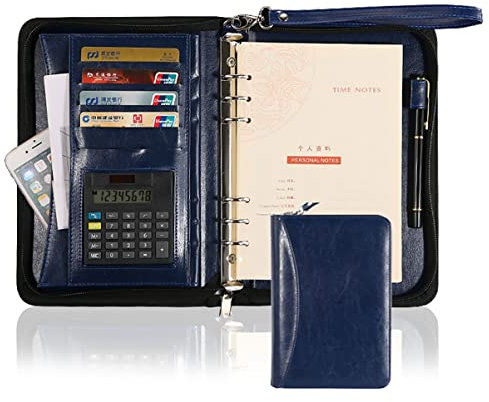 Schreibmappe, Portfolio-Organizer, Schreibmappe for Damen und Herren, A5-Konferenzmappe, 6-Ring-Portfolio mit Reißverschluss, tragbarer Business-Portfolio-Organizer aus PU-Leder