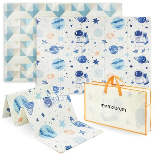 Mamabrum Tappetino Pieghevole Reversibile in Schiuma 180x120x1 cm, Motivo Spazio/Triangoli Geometrici, Tappeto da Gioco per Bambini