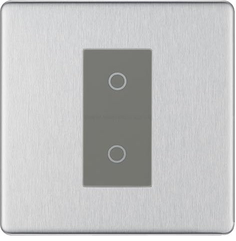 BG FBSTDM1G Brushed Steel Screwless 1 Gang Single Master Touch Dimmer Switch Grey Insert
