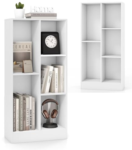 KOMFOTTEU Offenes Bücherregal mit 5 Fächern, Standregal Büroregal Holz, Würfelregal Bücherschrank freistehend, Aktenregal 50 x 24 x 104 cm (Weiß)