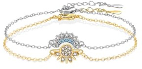 Gkaopi Armband Set för kvinnor 2 delar måne och sol armband diamant justerbara armband matchande vänskap armband par personliga armband för födelsedag julklapp, 17 cm, Metall, Diamant