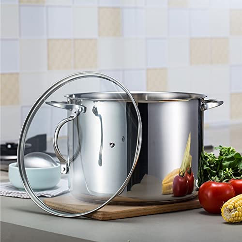THEGA Olla Sopera - Olla Sopera De Metal De Acero Inoxidable, Olla Sopera con Tapa De Cristal, Sartén Multifuncional para El Hogar, Apto para Restaurantes Y Familias Numerosas(18cm)