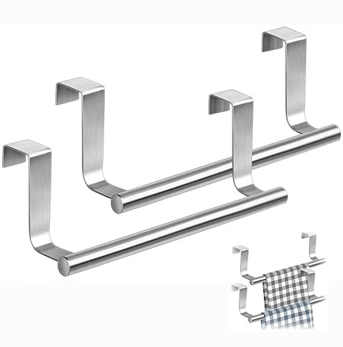 2 portasciugamani da porta, in acciaio inox, porta asciugamani, porta asciugamani da cucina, senza foratura, portasciugamani da appendere, per cucina, bagno, porta dell'armadio