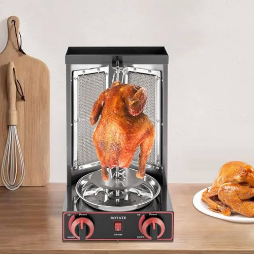 Electric Vertical Kebab Gyro Grill Machine,Barbecue Stove,Vertical Rotisserie,Rotisserie Broiler Machine with Heating Tubes and Meat Catch Pan,for Home Restaurant Kitchen Parties,Gas