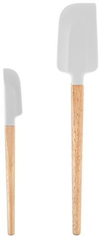 2pcs Wooden Handle Spatula Set White Silicone Spatula Spoon Food Grade Nonstick Rubber spatula Long Handle Jar Scraper Heat-Resistant Spoonula Kitchen Utensil for Cooking Baking Mix Frost Scrape Blend