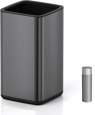 Mbillion Offener Mülleimer, Abfalleimer aus Edelstahl mit herausnehmbarem Innenkorb, kleiner Metall-Mülleimer für moderne Badezimmer, Büro (Schwarz, 15L)