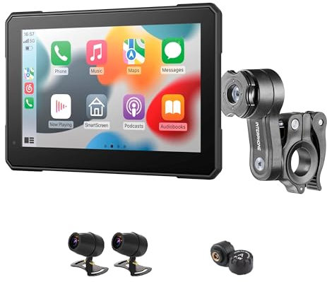 INTERPHONE SYNC70 Pantalla táctil inalámbrico para Android y Apple, Pantalla para Moto de 7 con WiFi y Bluetooth, con Detector de Punto Ciego y cámara Dual, con fijación Quiklox