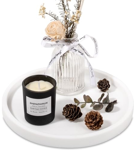 Plateau de salle de bain rond en silicone - Porte-savon décoratif - Organisateur de comptoir de cuisine - Décoration de table basse pour bougie, parfum, plante, 20,3 cm, blanc