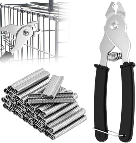 QWORK® Pinza para embutidos, grapadora para cercas con 1200 clips, alicates fijación alambre, para cercas y jaulas para animales