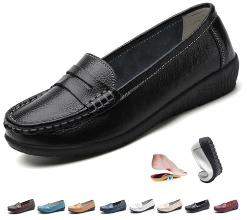 Mocassins orthopédiques pour femme en cuir respirant, coupe large, mocassins classiques décontractés à enfiler pour le travail, le bureau, les soins infirmiers