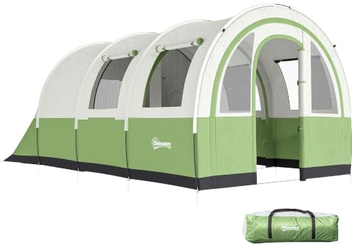 Outsunny 3 Man Camping Tent, 3000mm Waterproof Large Tunnel Family Tent Shelter with Bedroom and Adjustable Living Room, Easy Setup with Carry Bag, 480L x 260W x 200H cm