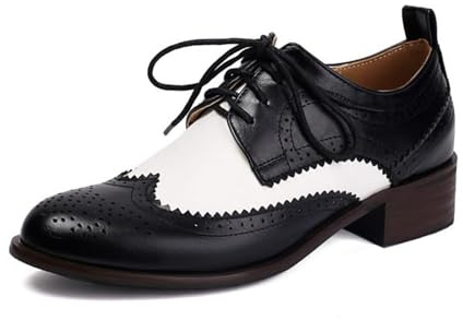 Seborluys Wingtip Oxford Shoes for Women Black Lace up Wingtip Oxfords Vintage Chunky Low Heels Oxford Pumps Business Work Oxfords Loafers Comfortable Dressy Brogue Derby Saddle Shoes,Size 7.5