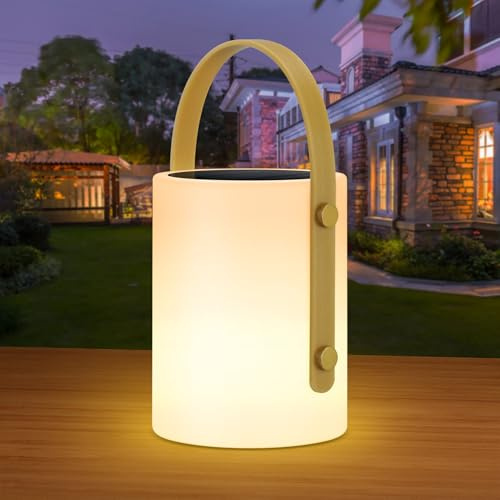 RWWR Solar Lampe Outdoor LED, IP44 Wetterfest, Dimmbar, 8-15H Akku, Tragbar | 2-in-1 Aufladung 8 Farben für Terrasse Camping Garten Balkon