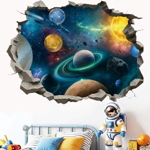 KAIRNE 3D Kosmos Wandtattoo Galaxie Planeten Weltraum Risswand Kinderzimmer