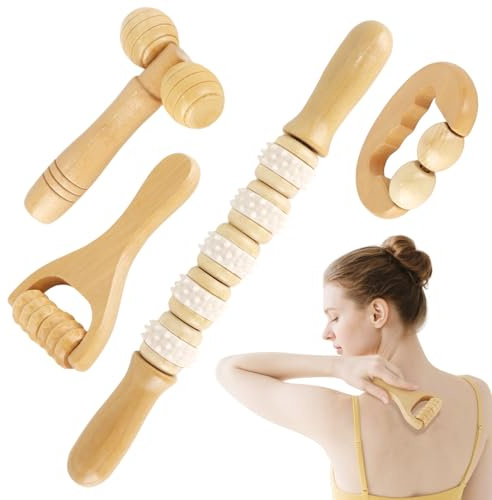 Prmape 4 Piezas Kit Maderoterapia Corporal Profesional, Herramientas de Masaje Madera, Premium Masajeador Anticelulitico Reductor de Madera para Terapia para Dar Forma al Cuerpo