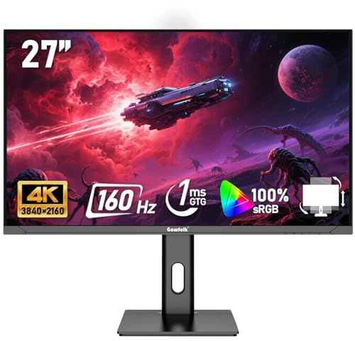 Gawfolk Écran PC 27 Pouces IPS, Moniteur de Jeu 4K UHD 160Hz, 1ms, FreeSync, 100% sRGB, Grand Angle de Vision de 178°, HDMI 2.1, DisplayPort, réglable en Hauteur et pivotant, VESA 75 * 75mm - Noir