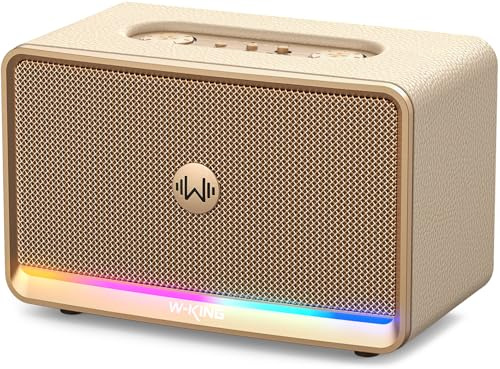 W-KING Bluetooth-Heimlautsprecher, 210W max Retro Lautsprecher, Sattem Bass | 24 Stunden Spielzeit, BT5.4/AUX/TF/USB-Eingänge, Schnellladefunktion, Umgebungslicht, Tragbarer Lautsprecher Musikbox