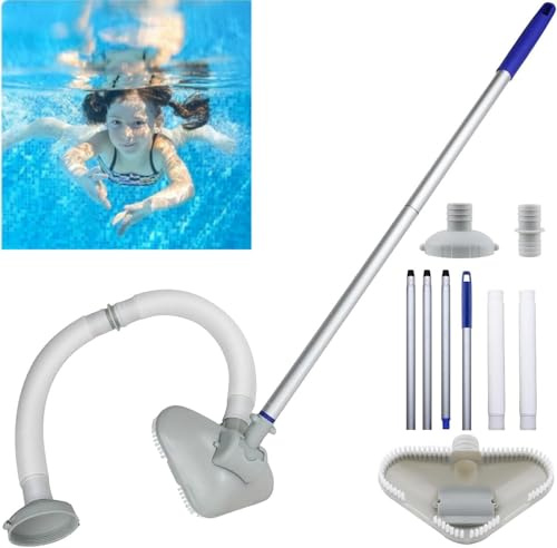 Aspirateur de piscine avec tuyau, tête d'aspiration et poignée télescopique de 144 cm pour enlever les débris de piscine hors sol