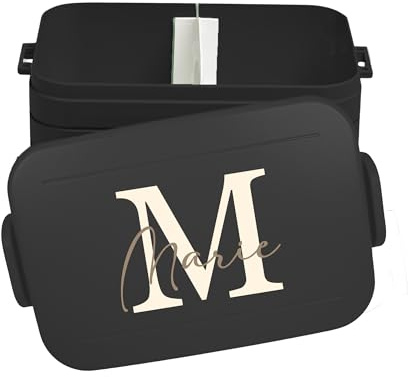 Mepal Lunch Box Take a Break Personalizzato, Contenitore per il pranzo con separatore, Lunch Box con nome, Bento Box Separatore Lettera Iniziale Midi, Nero