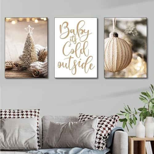 champracer 3-teiliges Weihnachten Poster Set Winter Bilder Weihnachtsbaum Schneemann Wandkunst Wandbilder Poster & Kunstdrucke Kunstposter für Schlafzimmer Büro Wanddeko, Ohne Rahmen (40 * 50cm,B)