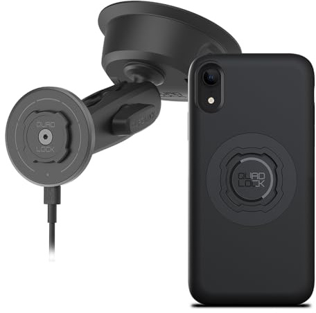 Quad Lock Heavy Duty Suction Car Phone Mount with MAG Phone Case and MAG Wireless Charging Head for iPhone XR