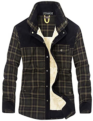 Camicia da Uomo in Stile Casual da Boscaiolo Plaid Flanella A Quadri Camicia Imbottita da Lavoro di Cotone Cappotto Invernale,Moda