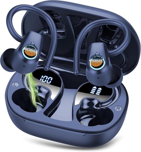 Cuffie Bluetooth Sport, 2025 Auricolari Bluetooth 5.3 con 4 Cancellazione Rumore Mic, 50 Ore Cuffie Wireless HiFi Stereo, IP7 Impermeabili, Ricarica Rapida, Cuffiette Bluetooth per Running, Blu scuro