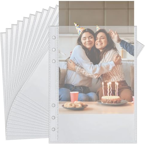 VGECEE 50 Stück A5 Binder Pockets Klarsichthüllen 6 Loch Glasklar | Prospekthüllen a5 Ringbuch Ordner Hüllen Dokumententasche Sammelmappe zum Abheften sammelhüllen Budget Planer Zubehör