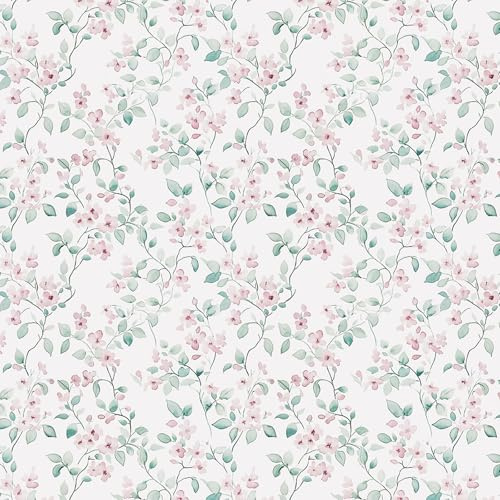 FENTIS Klebefolie Möbel Tapete Selbstklebend Möbelfolie Selbstklebend Tapeten Klebetapete Wallpaper Selbstklebende Tapete Blumen Abnehmbar für Bad Wohnzimmer, Rosa Blumenmuster 44.5x500cm
