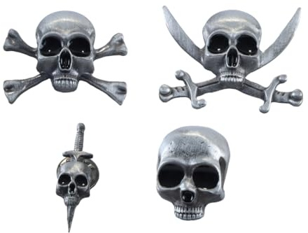 Alide 4-teiliges Set mit Gothic-Totenkopf-Brosche, Skelettkopf, Kreuz, Emaille-Anstecker aus Legierung für Jacken, Taschen und Accessoires