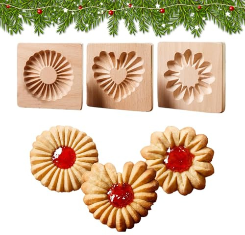 Uoqpty Moule à | Tampons À Embosser Anti-Adhésif En Bois,Emporte-Pièces En Forme De | Pour Beurre Sablé Chocolat Sucre Gâteau De Lune Gâteau Barre Maison Cuisine