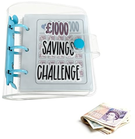 Money Savings Challenge Binder, Mini Saving Wallet with 25 Envelope Cash Book Easy and Fun Way to Save £1000 Reusable Budget Book for Budgeting, Personal Finance & Daily Saving Goals (Blue)