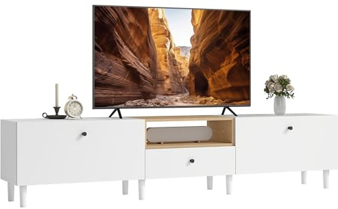 HOMCOM TV Schrank 200 cm für Fernseher bis zu 90 Zoll mit Schublade Weiß
