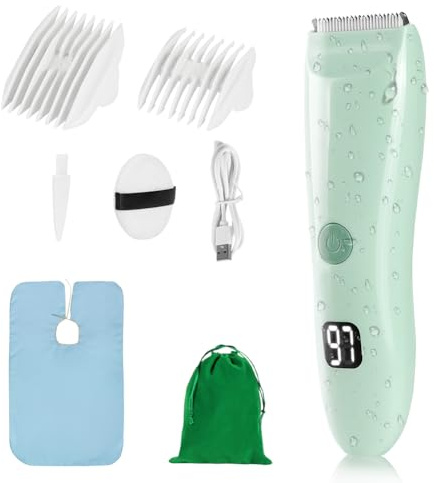 HOTUT Tagliacapelli per Bambini,Tagliacapelli Professionale Silenziosoper Bambini con display LCD e 2 guide,Macchina per Tagliare i Capelli Senza Fili Impermeabile e Ricaricabile(Verde)