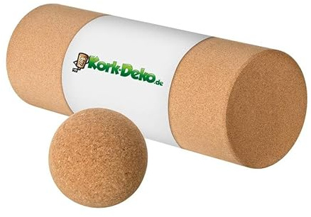 Set di 2 fasce in sughero naturale – Rullo di sughero 45 x 15 cm e sfera massaggiante 7 cm per auto-massaggio, massaggio fasciale, rigenerazione muscolare e allenamento funzionale, set di massaggio