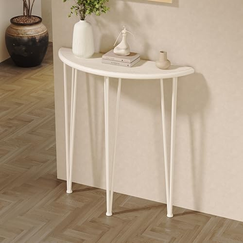 Tavolo consolle a Mezzaluna, Tavolo Decorativo semicircolare per Divano, tavolino Stretto per Soggiorno, per corridoio, Ingresso (Bianco, 80 cm/31,4 Pollici)