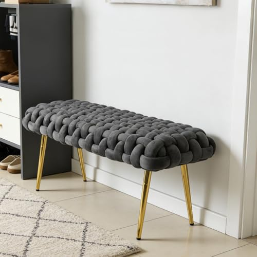Cozykimo Sitzbank Samt, Gepolsterte Bettbank, 110 cm, Gold Metallbeine, Bis 300 Kg Belastbar, Für Flur, Eingangsbereich, Wohnzimmer, Schlafzimmer (Dark Gray)