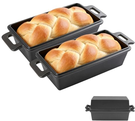 YedZen Cast Iron Dutch Oven, 32x14cm, 2lb Loaf Tin with Lid, Even Heat Black Baking Pan, Oven Bread Tins for Rectangle Bread Making, Cake, Sandwich, Grilling