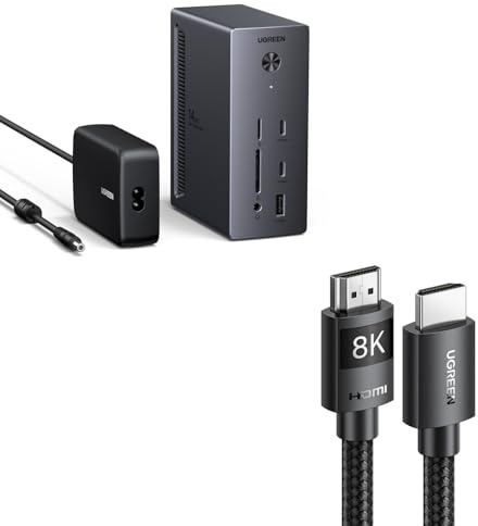 UGREEN Docking Station, Triple 4K Display (2x HDMI+ DP), 14-Port, 100W Max Charging for Laptop, 27W Max USBC, 10Gbps USB-C/A, 170MB/s SD, Ethernet, Audio, 140W Power Supply & HDMI 2.1 Cable (2m)