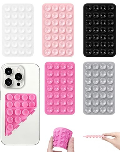 RAVNIX Ventose per Telefono 5 Pezzi, in Silicone Doppia Faccia, Supporto Antiscivolo Universale per Selfie & Video, Adesivo Ultra Forte Senza Residui