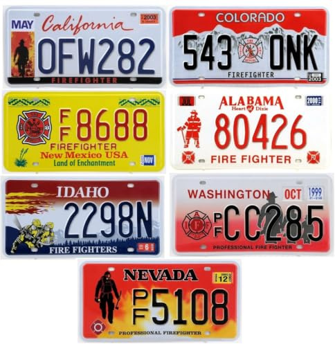 OPO 10 Juego de 7 Placas metálicas de matrículas de Coche de EE. UU. - réplicas de Placas Americanas Reales Bomberos