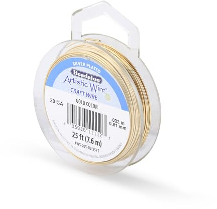 Artistic Wire Silver Plated Tarnish Resistant Copper Craft Wire Gold Color, 20 Gauge, 25 ft