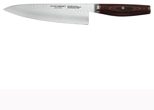 MIYABI Artisan - Coltello da chef da 20,3 cm, realizzato in Giappone, finitura affilata Hanbazuke, manico in legno di pakka