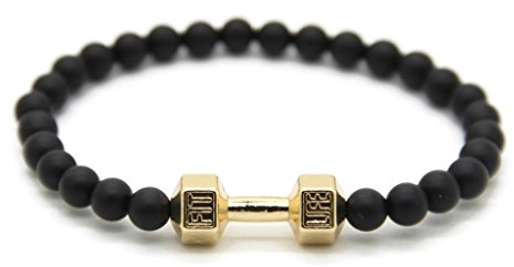 Lion&Son Fitness-Armband Herren-Mode-Schmuck Obsidian Vintage-Fashion Damen-Accessoire Sport-Band, Farbe:Gold
