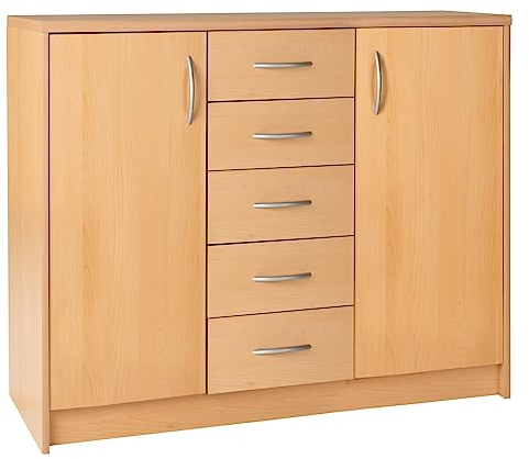 Kommode Sideboard Mehrzweckschrank | Dekor | Buche | 2 Türen | 5 Schubladen