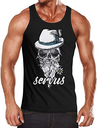MoonWorks® Herren Tanktop Totenkopf Filzhut Bayern Skull Blume servus Fun-Shirt