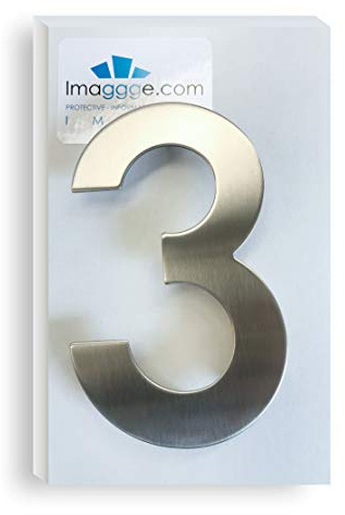 Numero civico o appartamento - Numero civico in acciaio inox spazzolato (qualità 304) - Attacchi in acciaio inox assortiti - 15 cm di altezza - profondità/retro 1,8 cm - numero 3