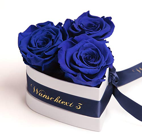 Rosemarie Schulz Heidelberg Infinity Rosenbox Herz mit Wunschtext Personalisiert - 3 Blaue Rosen in Box 10x12cm Haltbar 3 Jahre - Persönliches Geschenk für Frau