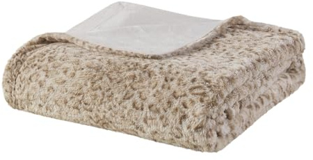 Madison Park Zuri Soft Plush Luxury Oversized Faux Fur Throw Animal Stripes Design, Faux Mink On The Reverse, Modern All Seasons Blanket for Bed, Sofa Couch, Office, Leopard, 60x70