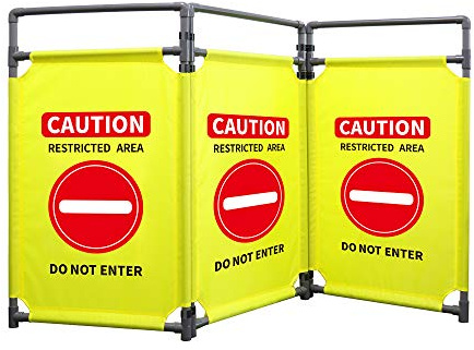 3 Panels Safety Barricade 5.8FT Foldable Security Sign Barrier Gate with Heavy Duty PVC Frame High Visibility Caution Symbol Crowd Control Restricted Area Pedestrian Barricade (Yellow-1)